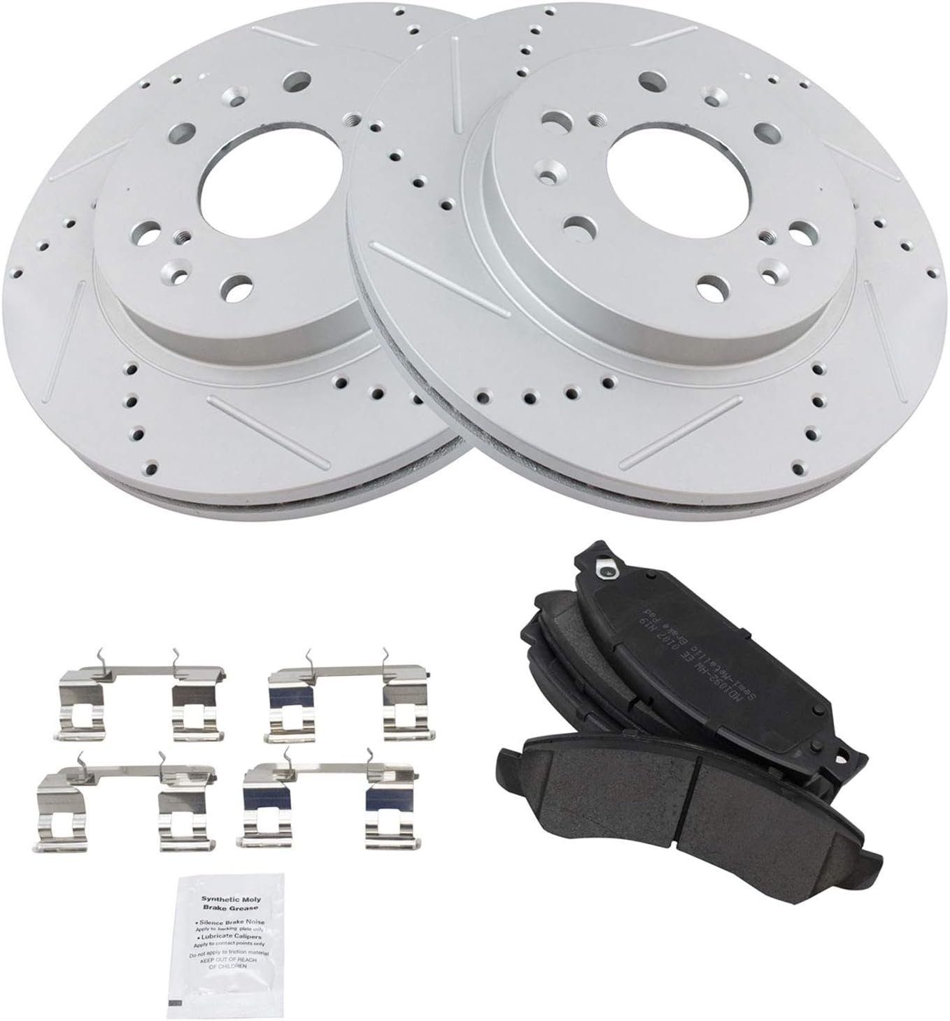 TRQ Front Brake Pad & Rotor Kit Semi-Metallic Premium G-Coated Slotted X Drilled Compatible with 07 Cadillac 05-07 Chevrolet GMC
