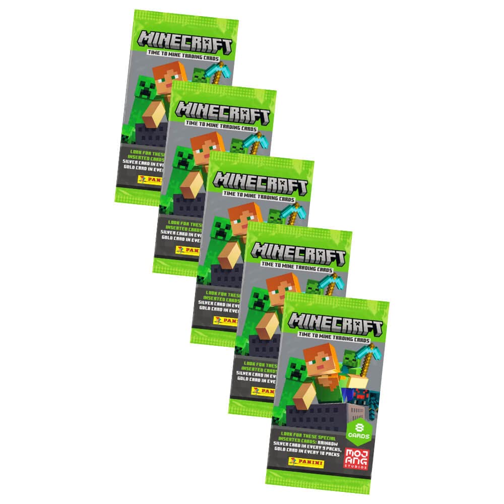 Panini Minecraft Time To Mine Blaster Box: 5 Pacchi + 2 Carte Bonus! Collezione Ufficiale