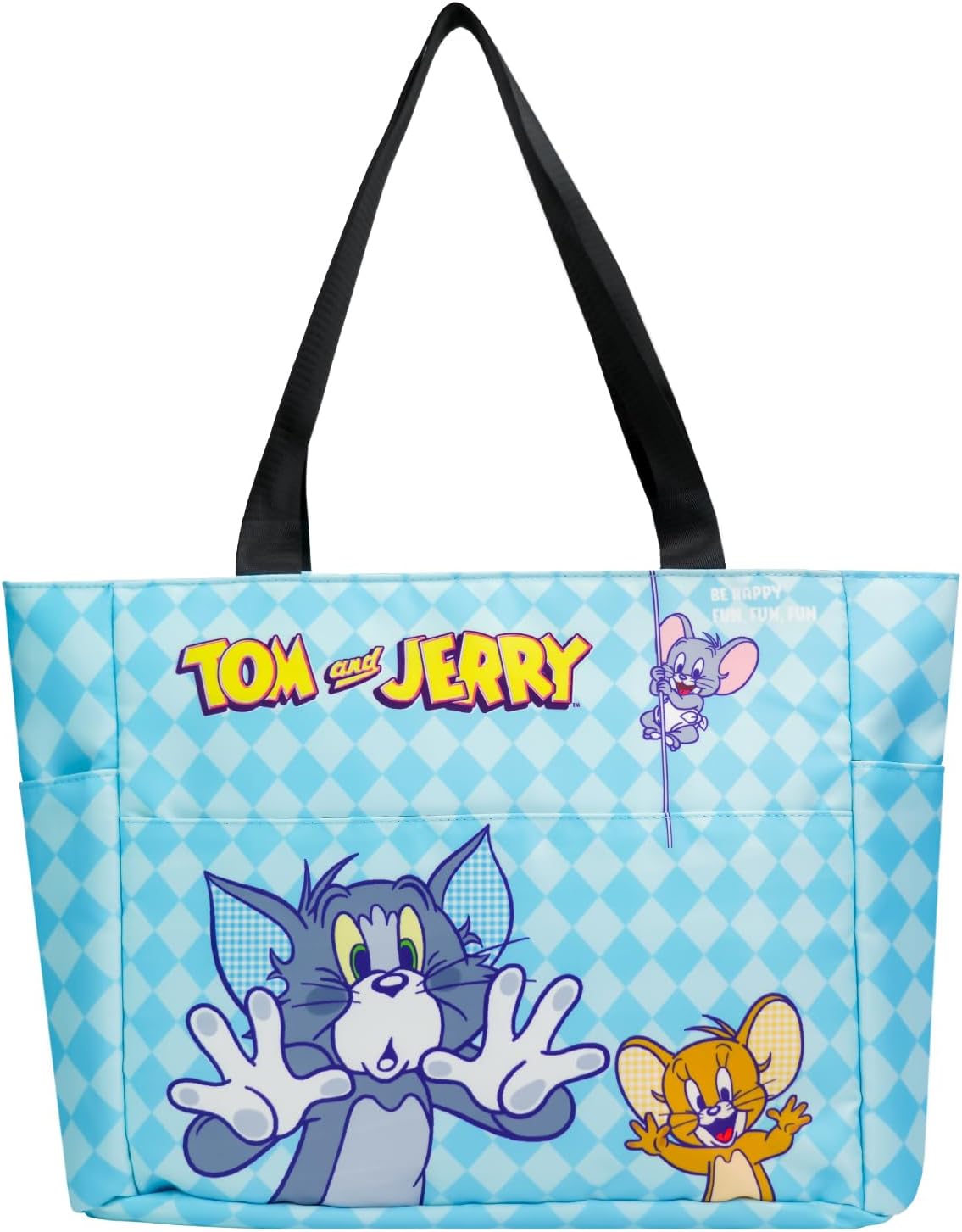 Tom and Jerry Tote Bag for Women, Lightweight Cartoon Shoulder Bag Handbag with Zipper for Travel, Work, Gym, Christmas Gifts