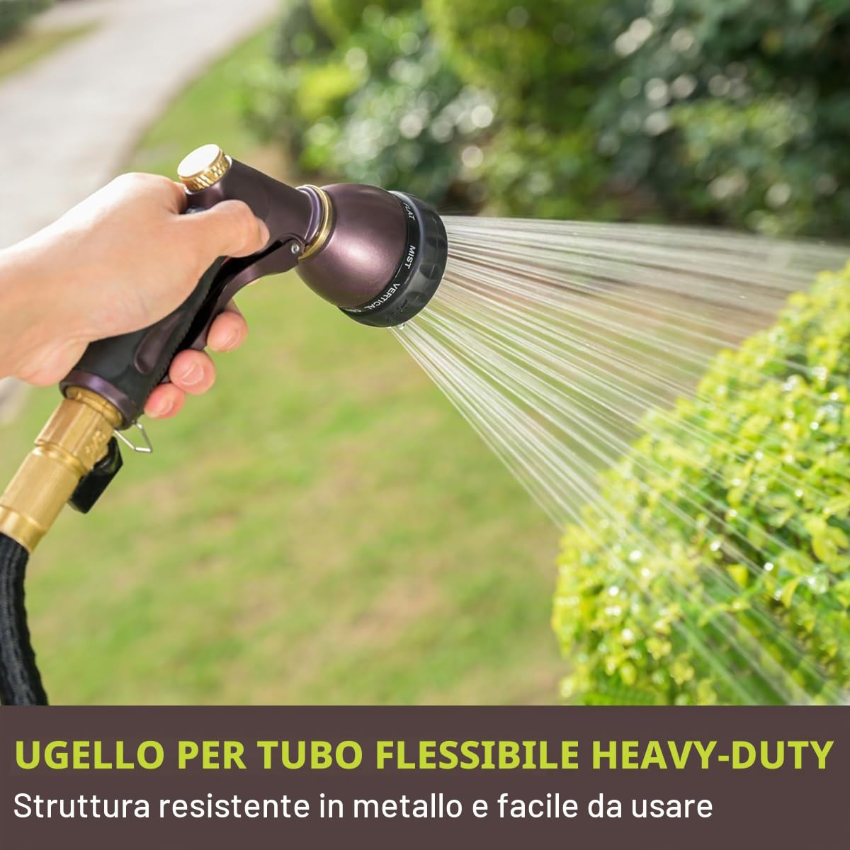 FANHAO Pistola da Giardino in 100% Metallo con 8 Modalità di Getto Regolabili, Pistola Irrigazione ad alta pressione con Impugnatura Antiscivolo per Innaffiare Piante e Prati, Lavare auto - Bronzo
