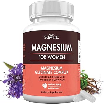 4-in-1 Magnesium Complex for Women - Magnesium Glycinate Supplement for Women with Chasteberry, Dong Quai & Vitamin B6 for Stress Relief, Better Sleep, Nerve, Bone & Muscle Support, 60 Capsules