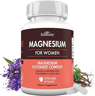 4-in-1 Magnesium Bisglycinate Supplement for Women - Magnesium Complex with Chasteberry, Dong Quai & Vitamin B6 for Stress Relief, Better Sleep, Nerve, Bone & Muscle Support - 60 Capsules