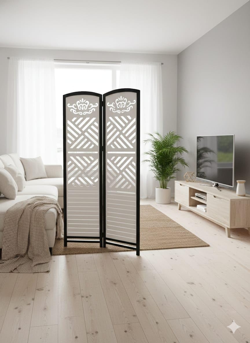 Wooden Divider Partition Versatile Natural Elegance: The Wooden Room Divide Privacy Screen Room Privacy Room Divider (6 Feet 2 Panel Black&White)-picture-26