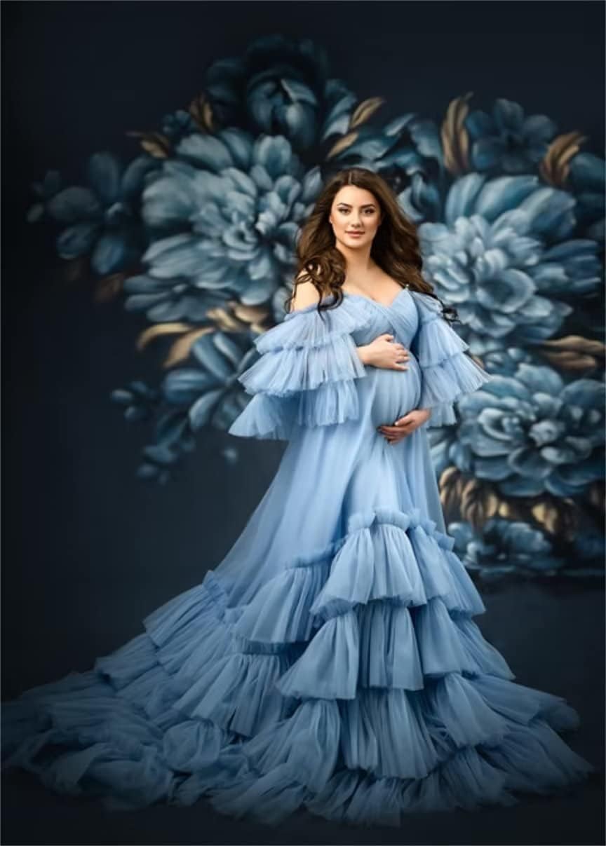 Puffy Tulle Maternity Dresses for Photoshoot Off Shoulder Pregnancy Gowns Long Sleeves Baby Shower Dress - Image 5