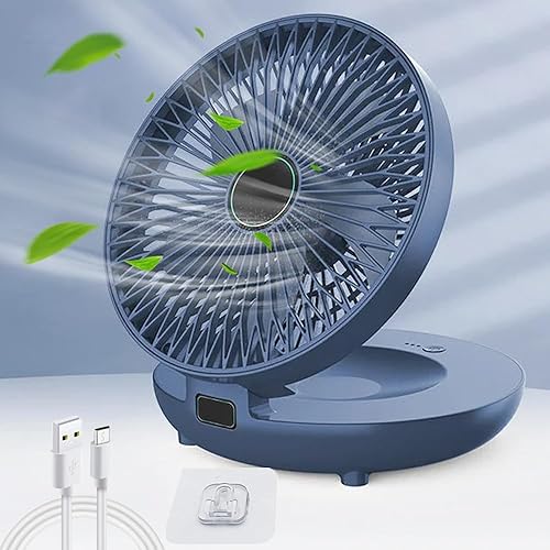 soputry Ventilador de cocina de doble uso para el hogar, ventilador recargable de montaje en pared, ventilador de escritorio plegable de 90,