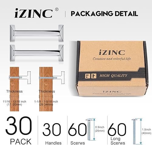 Miniatura 5 de iZINC Paquete de 30 tiradores de cajón cromados de zinc macizo, tiradores de gabinete de níquel de aceite de 3 34 pulgadas3.780 in, manijas modernas
