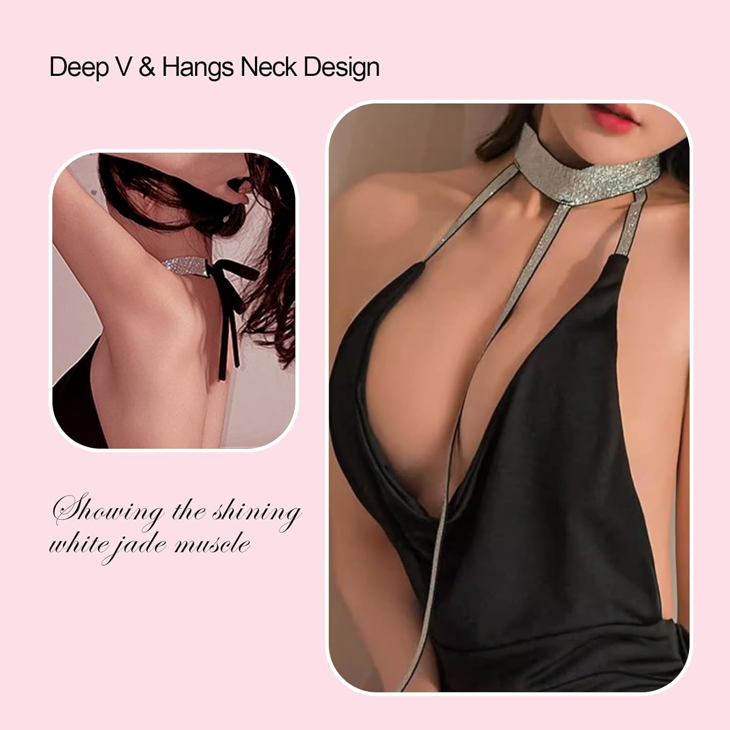 Open Back Sexy Lingerie Dress, Exotic Uniform, Cutout Halter Nighties, V Chemise Sleepwear - Image 2