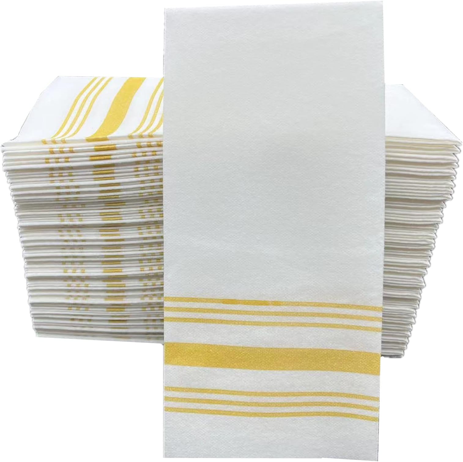 CHEERDO Disposable Hand Towels, Soft and Absorbent Line-Feel Dinner Napkin, Elegant Decorative Paper Guest Towels for Kitchen, Bathroom,Weddings,Parties, Gold and White (gold,50)