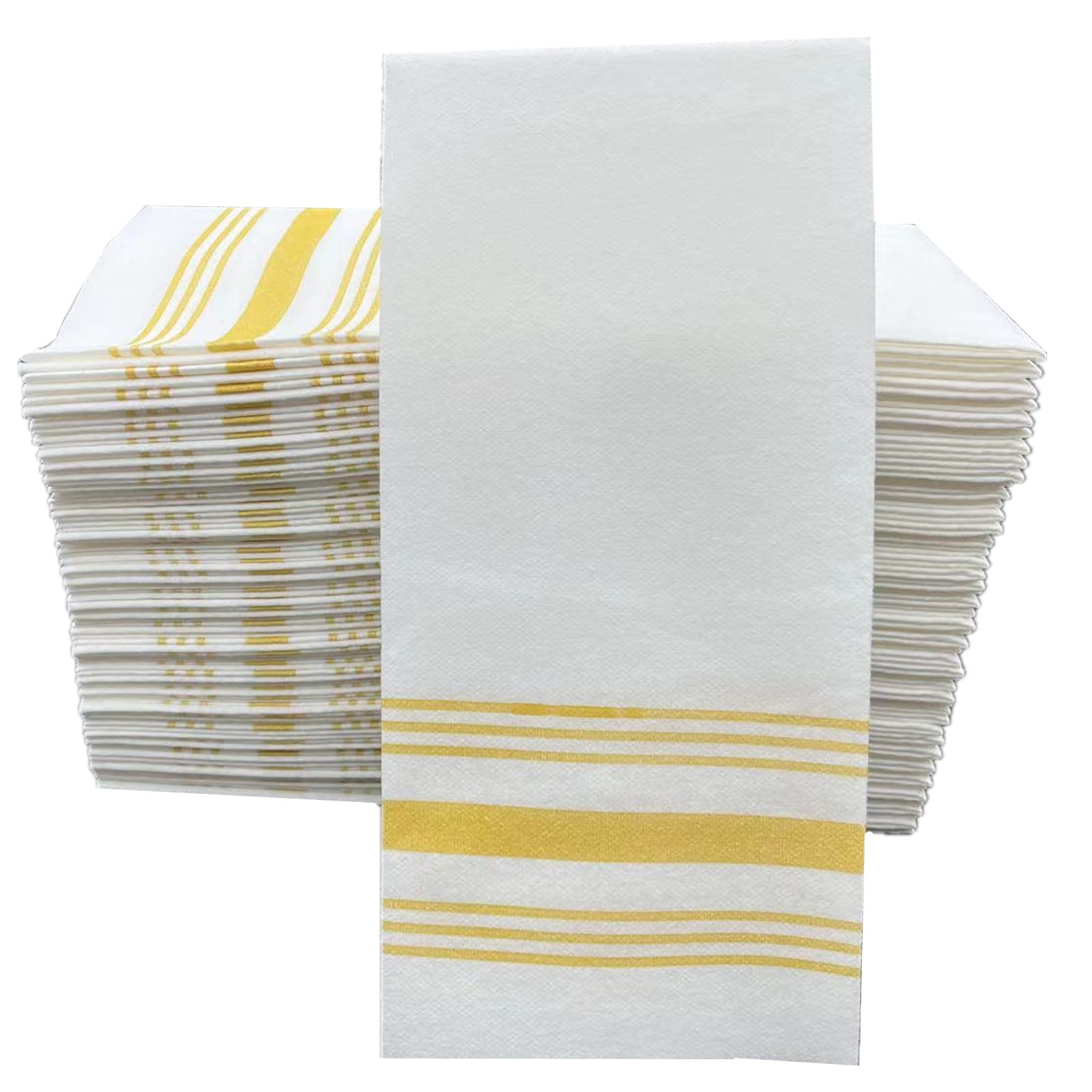 CHEERDO Disposable Hand Towels, Soft and Absorbent Line-Feel Dinner Napkin, Elegant Decorative Paper Guest Towels for Kitchen, Bathroom,Weddings,Parties, Gold and White (gold,50)