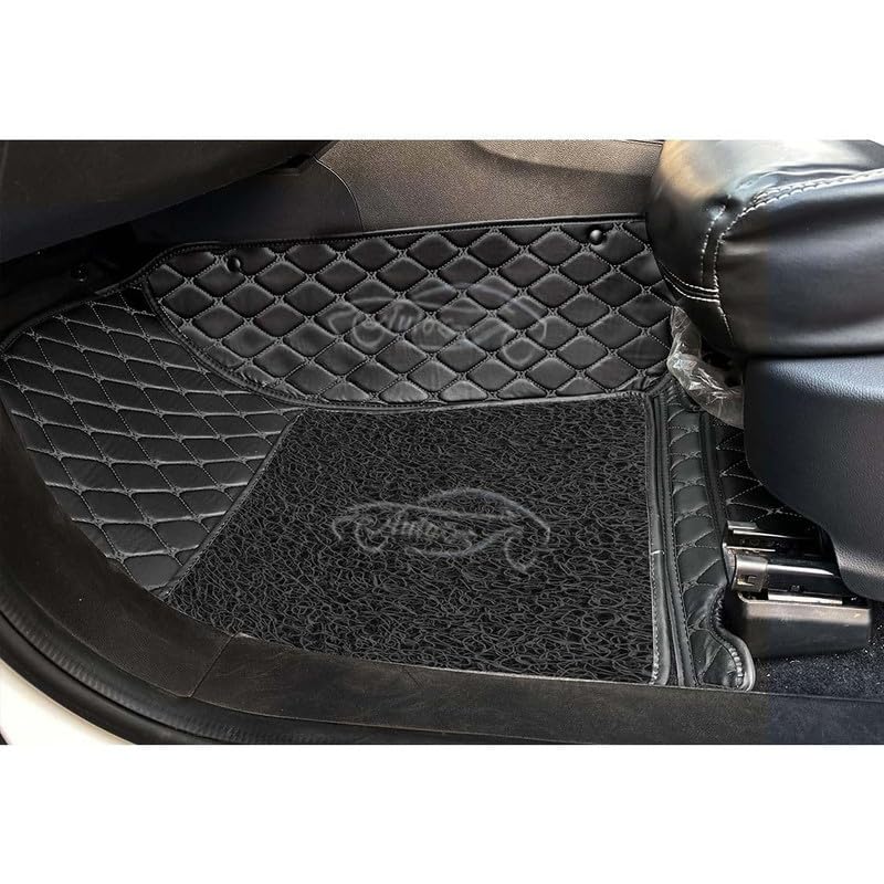 Image of Luxury 7D Car Floor Mat Full Set for Skoda Kylaq | 7 Layer Protection Mats | Luxury Leather with Noodle /Curly Car Foot Mat with Heal Pad | Anti-Skid & Waterproof (Black Black)