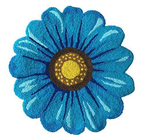 Sunflower Rug for Kitchen Bathroom Bedroom Living Room - Hand Woven Round Flower Floor Mat Modern Area Rugs Runner, Blue