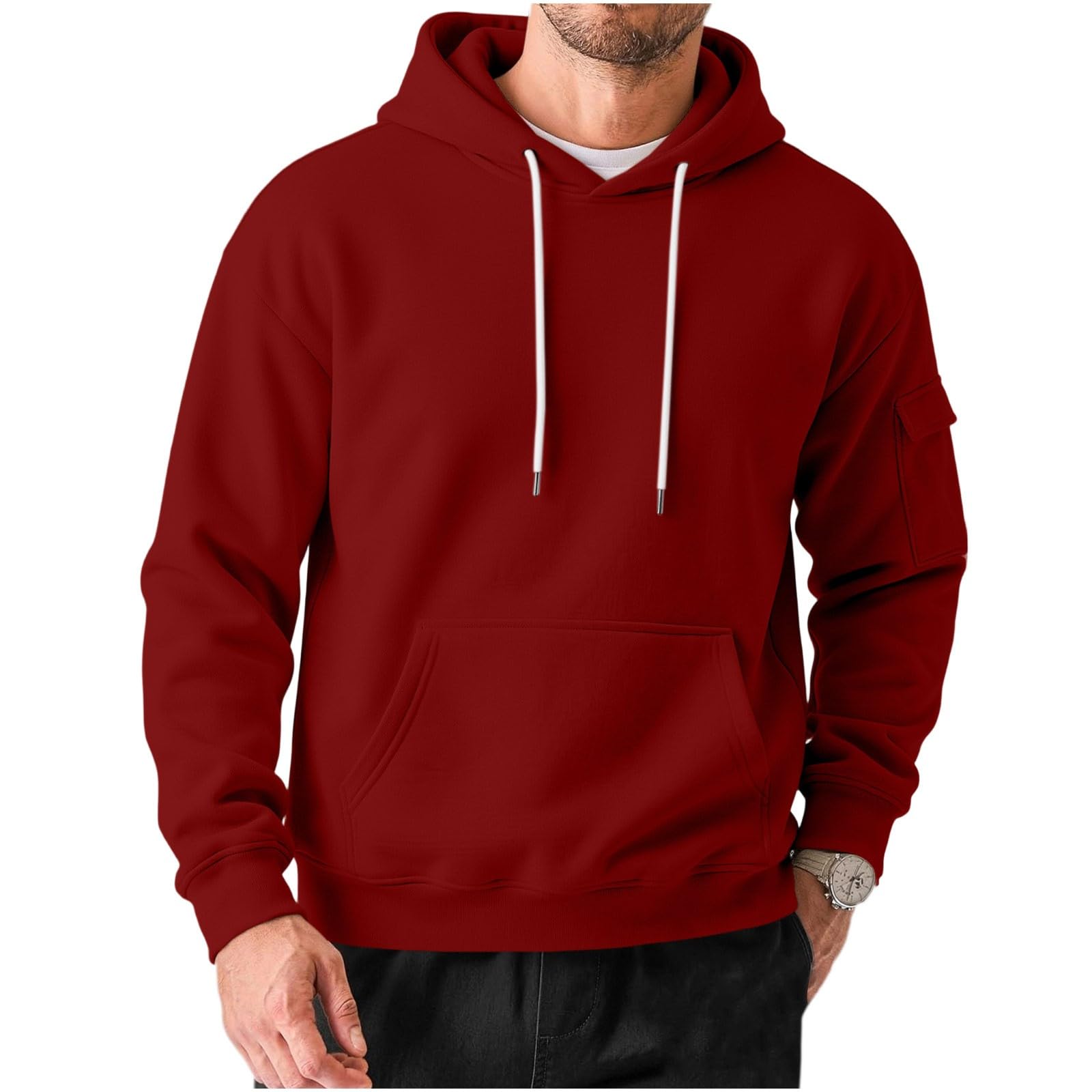 LUCKME Felpa Uomo con Cappuccio - Coulisse Tinta Unita Leggera E Funzionale | Felpa invernale uomo, fodera felpata, cappuccio regolabile, tasca marsupio, manica lunga, comfort termico, stile sportiva,