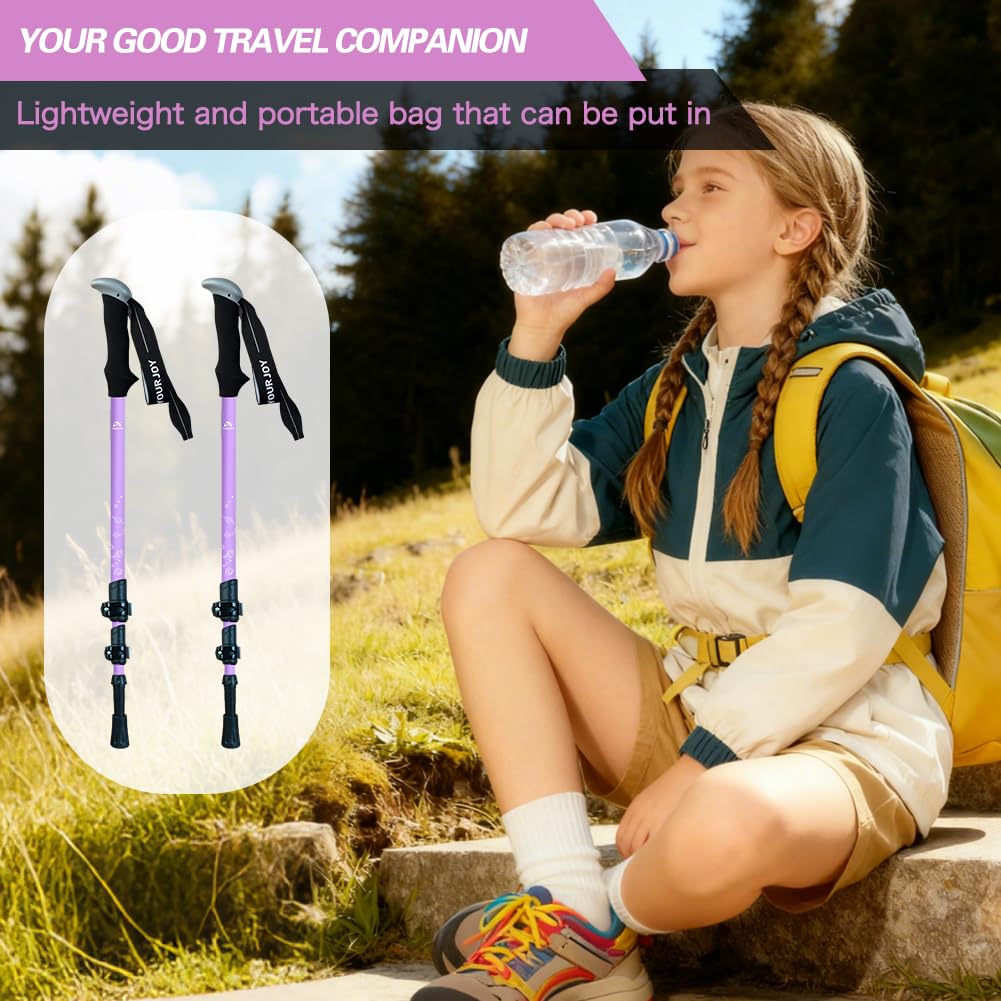 Bastoncini da trekking da trekking, confezione da 2, anti shock, regolabili, pieghevoli, per trekking o passeggiate, in alluminio leggero per bambini