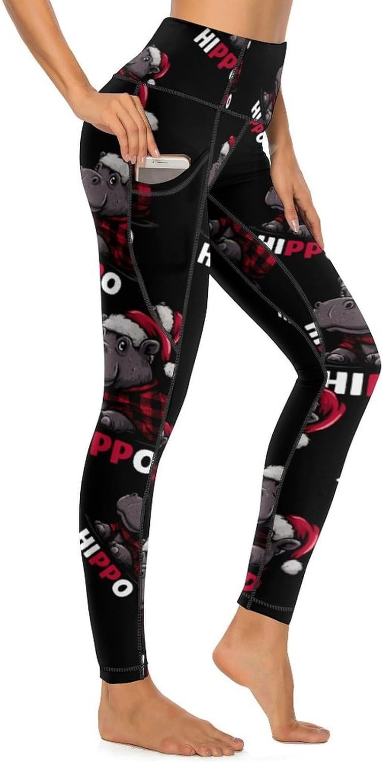 Christmas Hippo Buffalo Plaid Printed Yoga Leggings High Waisted Soft Stretchy Workout Pants for Women XX-Large (xx_l)