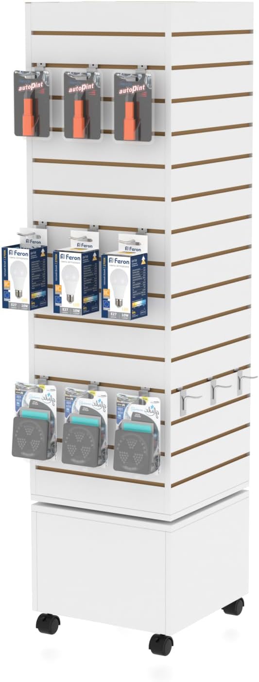 16”W * 16”D * 60”H - Black Slatwall Tower, Slatwall Display Tower,Slatwall Rotating Spinner Rack for Store Fixtures