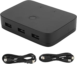 HDMI KVM Switcher, HDMI KVM Switcher Box, 2 Port Computer Host 2in1out USB Sharing Mouse Keyboard Printer 201H, Support Various USB Devices, HUB, Udisk, Printer