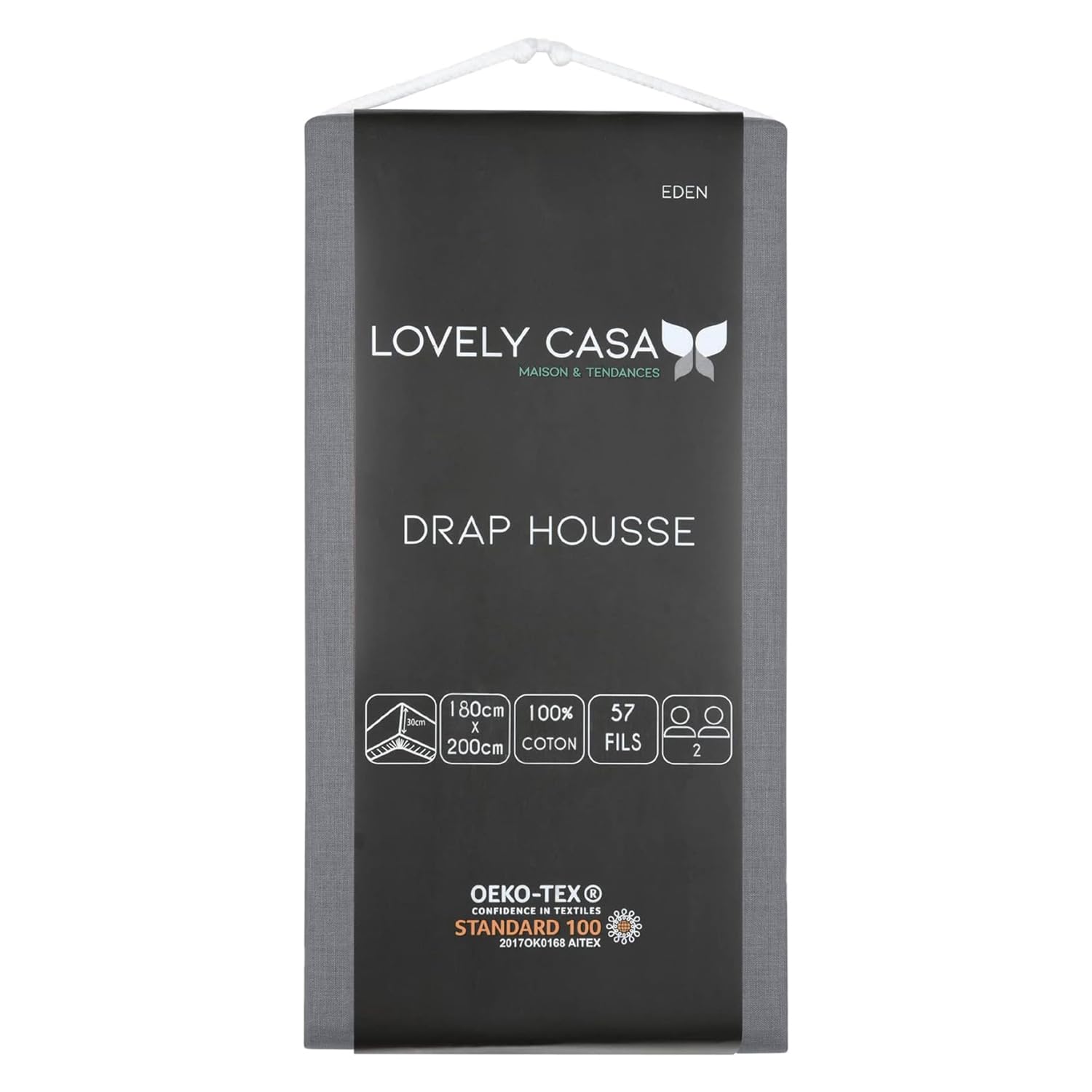 Lovely Casa, Fitted sheet, Size 180 x 200 cm, Large 30 cm, 100% Oeko-Tex certified cotton, Slate colour, Eden model - Image 2