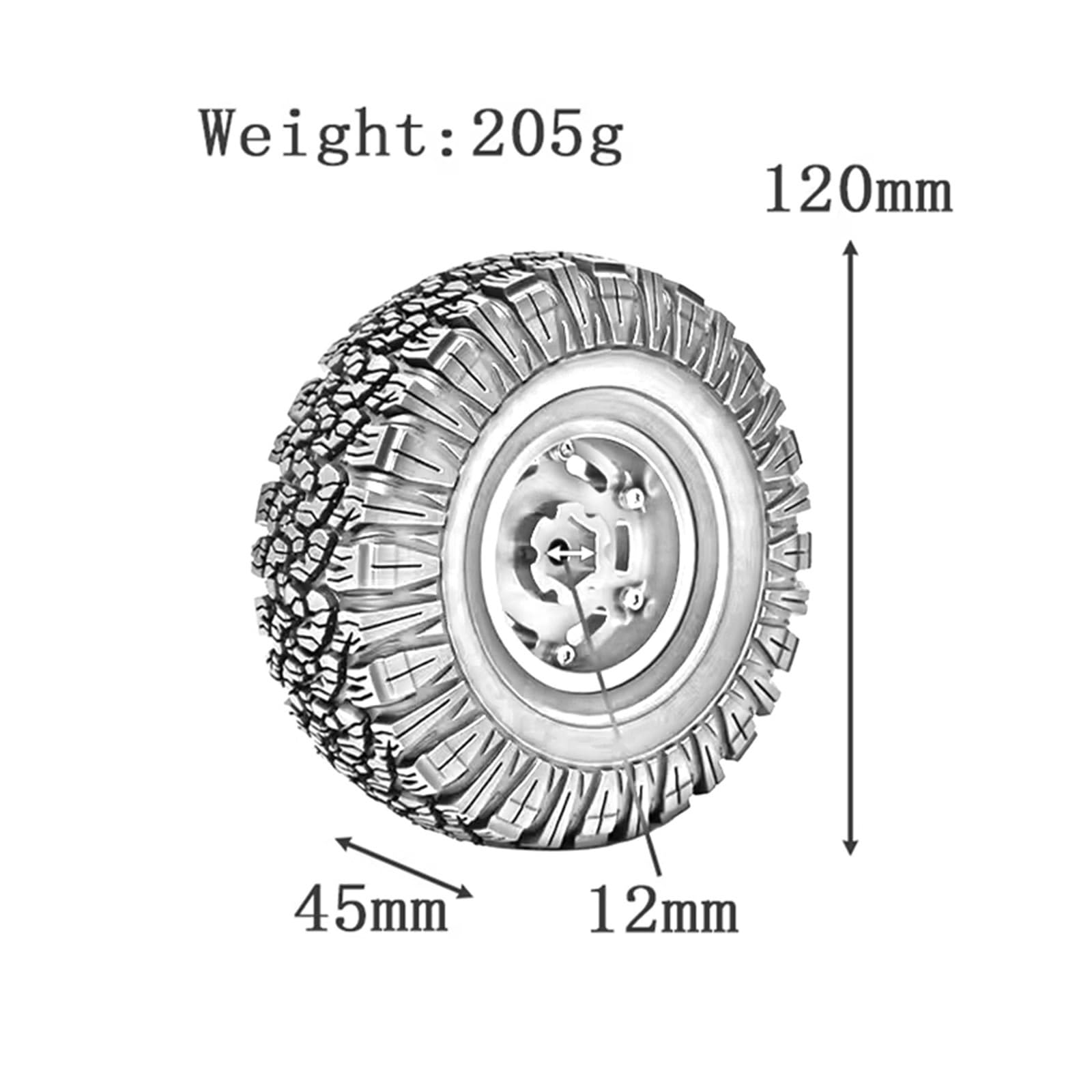 RC Car Pneumatico Ruota Compatibile con Traxxas per TRX4 D90 D110 per Axial per SCX10 1/10 RC Crawler Car 120mm 1.9 "Metallo Beadlock Wheel Rim Set di Pneumatici in Gomma(Silver)