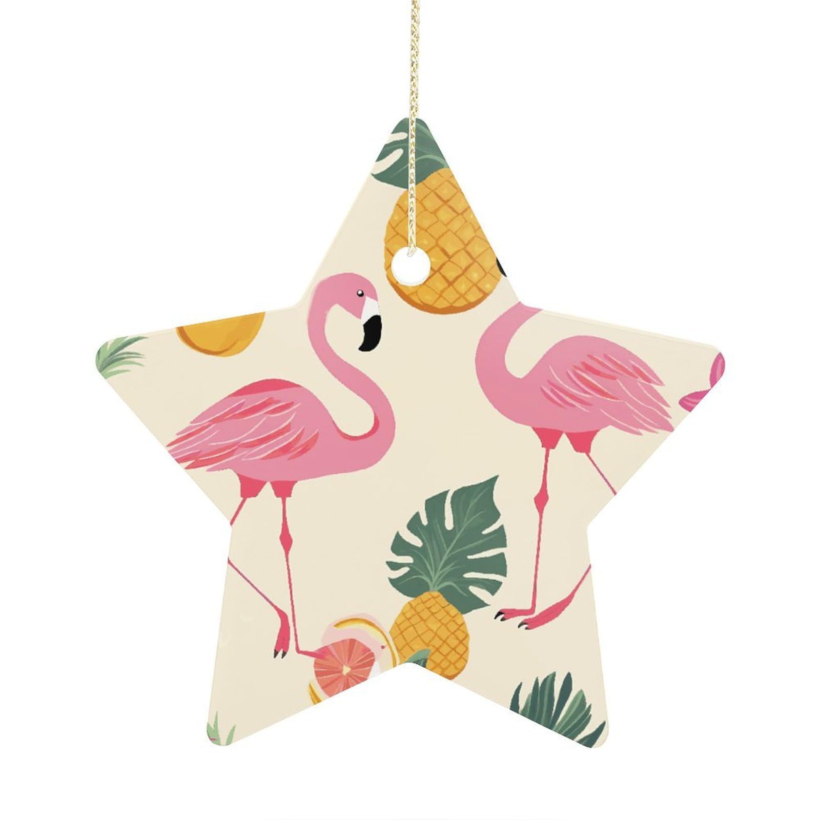Fodpand Women's Style Flamingos And Pineapples Ornament With String, Keepsake Hanging Decorations,Ceramic Ornaments For Men Indoor Home Holiday Party Gifts