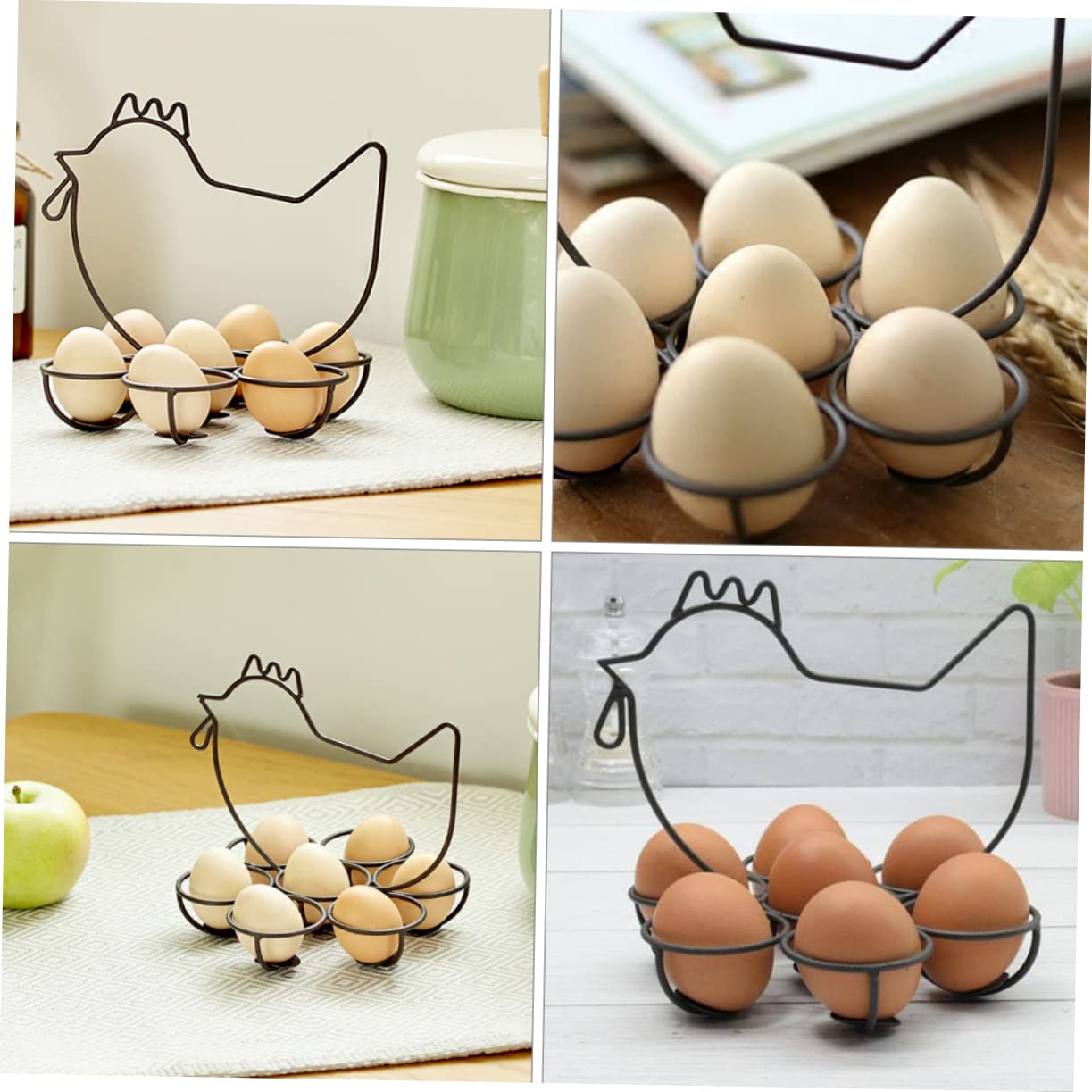Organizador de Huevos de Cocina de Metal Negro Diseño de Gallina, Soporte Estable y Exhibición Decorativa para Encimera