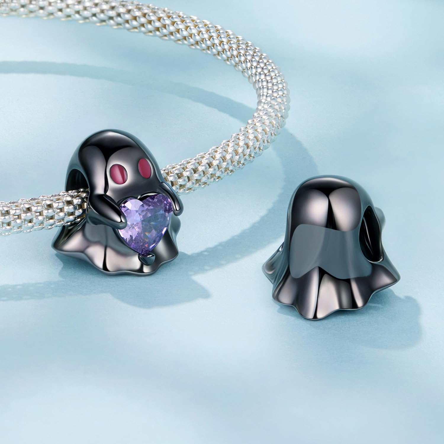 Ciondolo a forma di fantasma, in vero argento Sterling 925, compatibile con la maggior parte dei braccialetti con charm