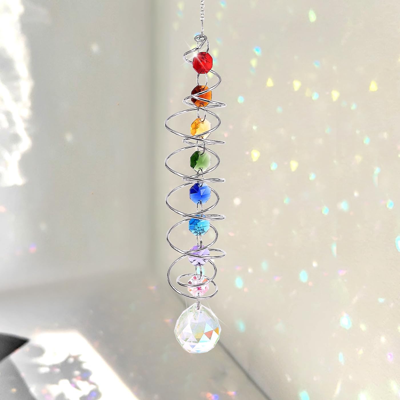 3D Spiral Tail Wind Rotating Crystal Ball Sun Catcher - Eternal Power Rainbow-Making Hanging Decoration