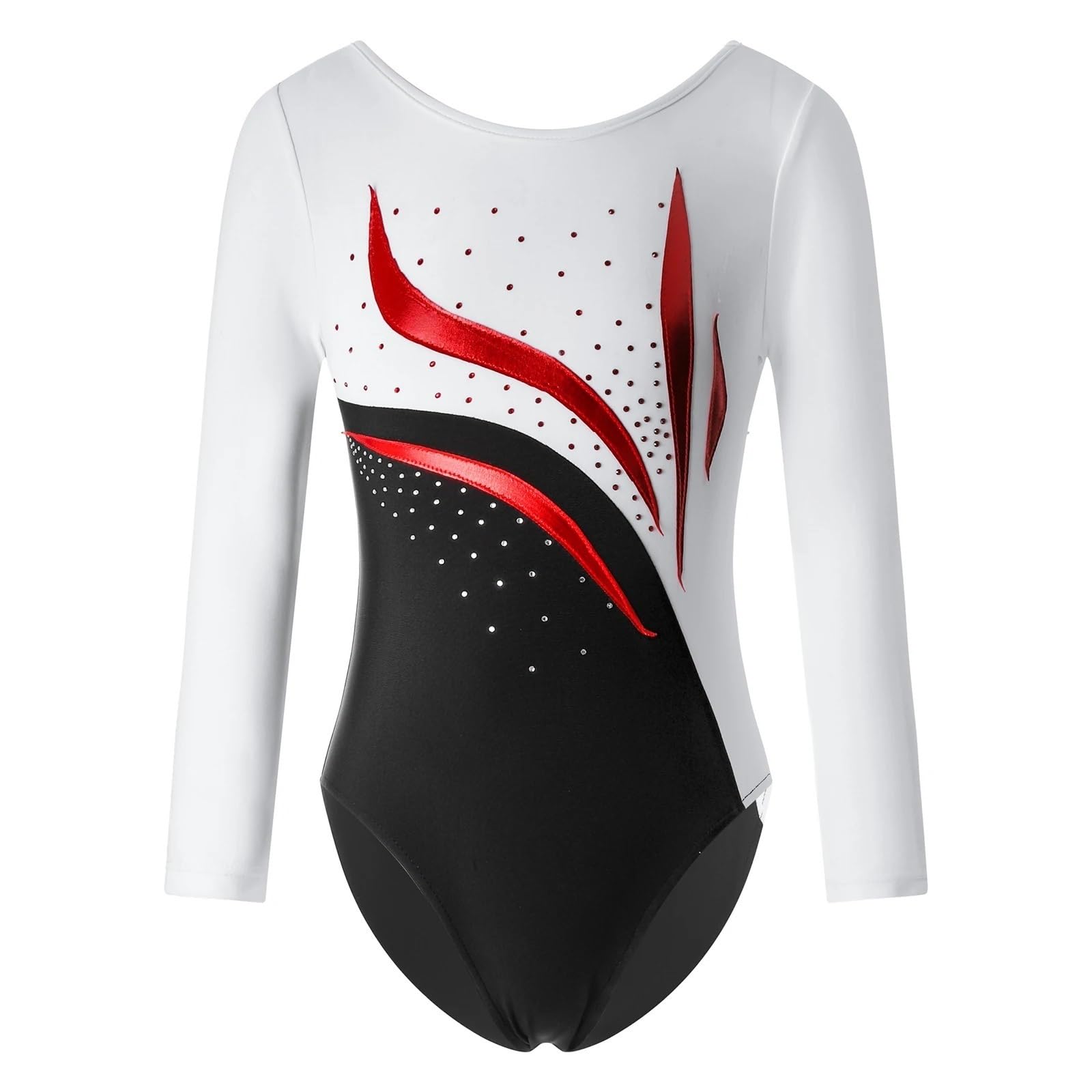 Gymnastikanzug Mädchen Ballettanzug mit Langen Ärmeln, glänzendem Strass-Dekor, Bodysuit for Gymnastik, Skating, Tanzunterricht, Bühnenauftritt, Tanzbekleidung(White E,16)