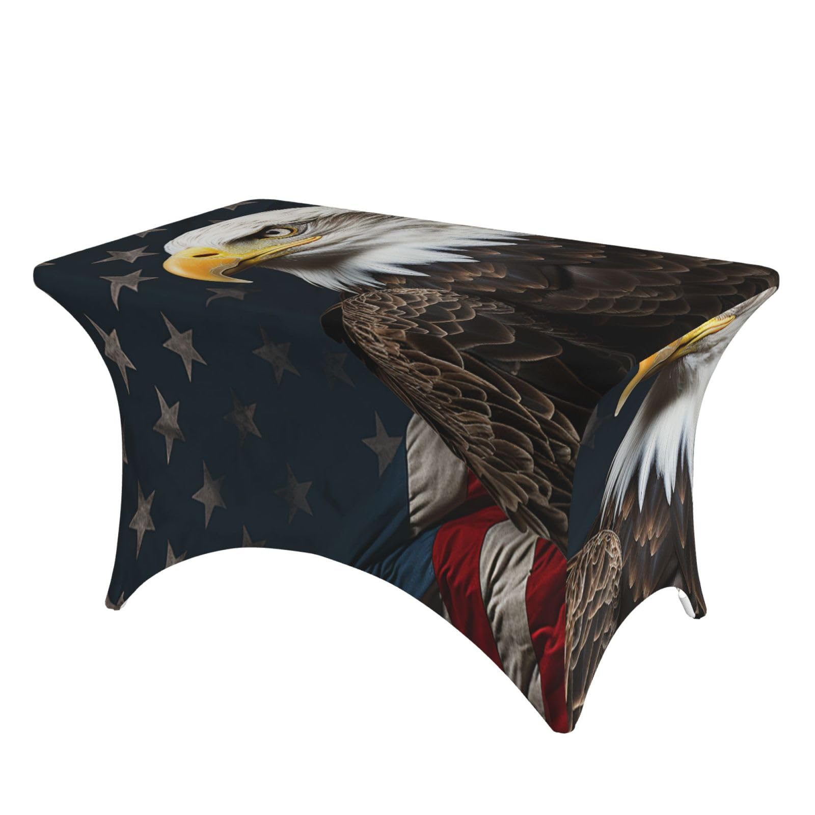 LKTPSKQRY 4ft Spandex Table Cloth For Rectangle Tables, Wrinkle Resistant Stretch Tablecloths Protector American Bald Eagle Washable Patio Table Cover For Wedding, Party, Banquet, Picnic