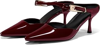 Coutgo Womens High Heels Mules Closed Pointed Toe Kitten Heel Pumps Ankle Buckle Strap Slip On Backless Dress Shoes