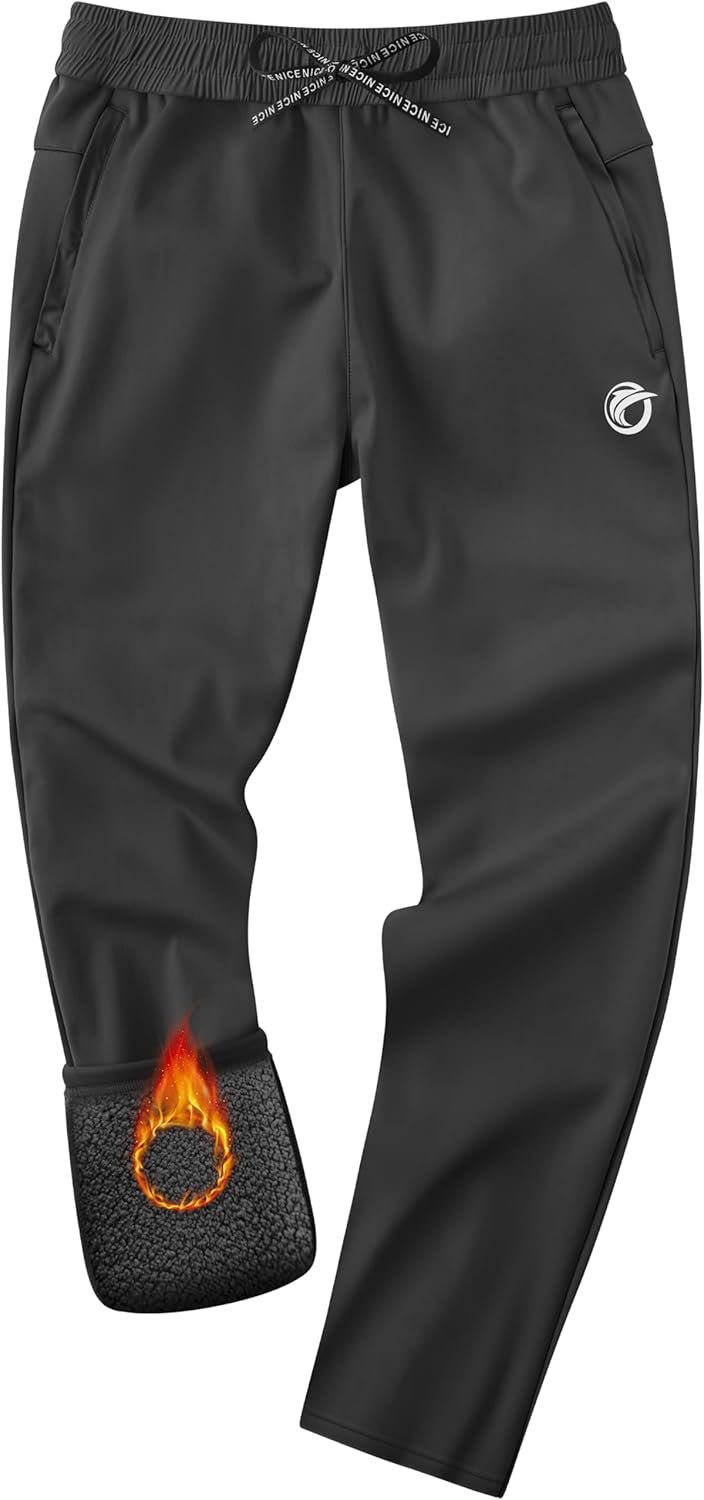 CANGHPGIN Men's Fleece Lined Pants Water Resistant Winter Warm Sweatpants Athletic Joggers Pant with Zipper Pockets