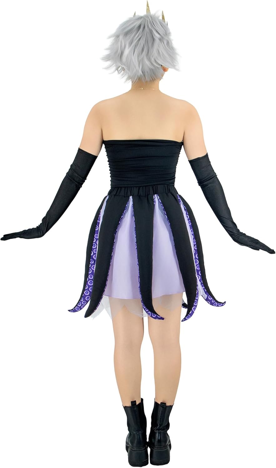 Women Ursula Costume Octopus Tentacle Dress Shell Necklace Earrings Halloween Mermaid Party Villain Outfit