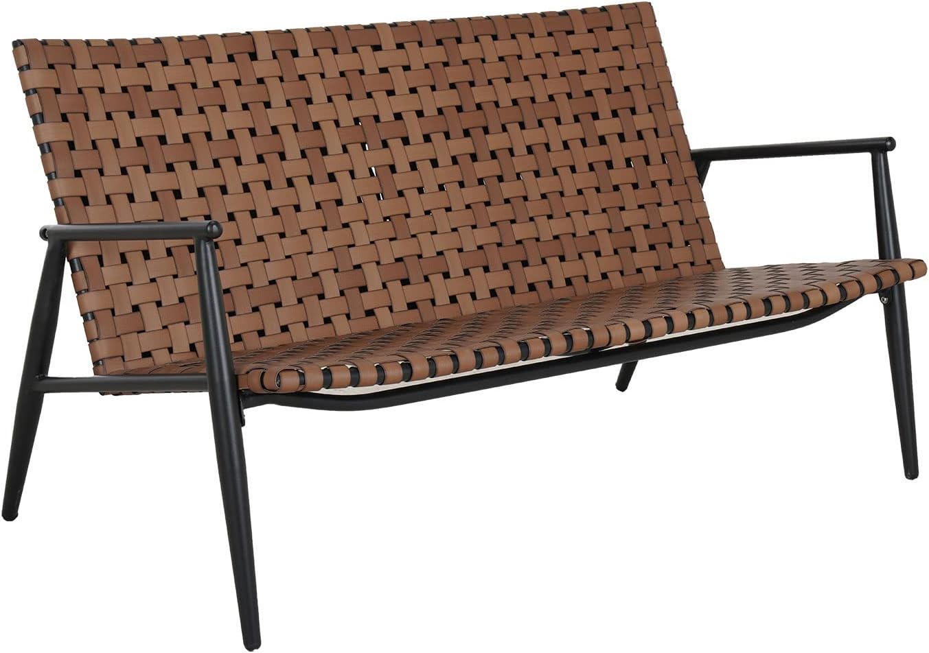 Grand patio Outdoor Conversation Loveseat,Leather-Look Wicker Outdoor Powder Coated Aluminum Frame 2-Seat Sofa for Patio Garden Balcony Backyard