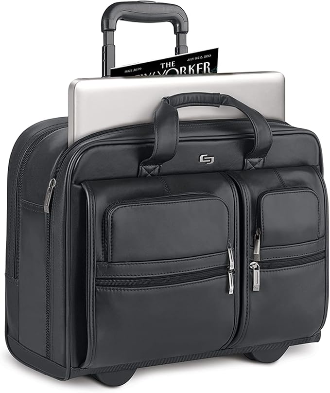 solo leather rolling briefcase