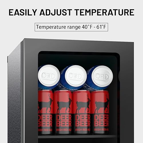 Miniatura 4 de Mini refrigerador de 24 latas, refrigerador de bebidas de 0.9 pies cúbicos con reversible para cerveza de vino, control de temperatura ajustable