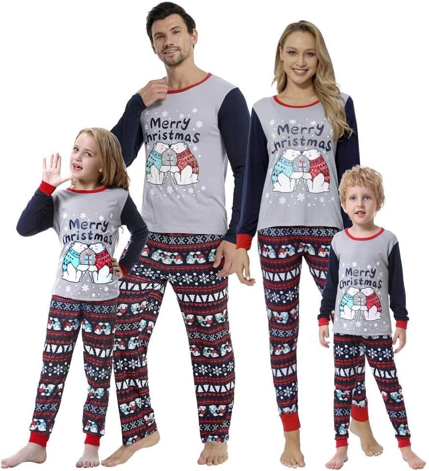 MyFavFamily Matching Christmas Pyjamas Set Xmas Pjs Sleepwear Long Sleeve Nightwear for Womens Mens Girls Boys Kids