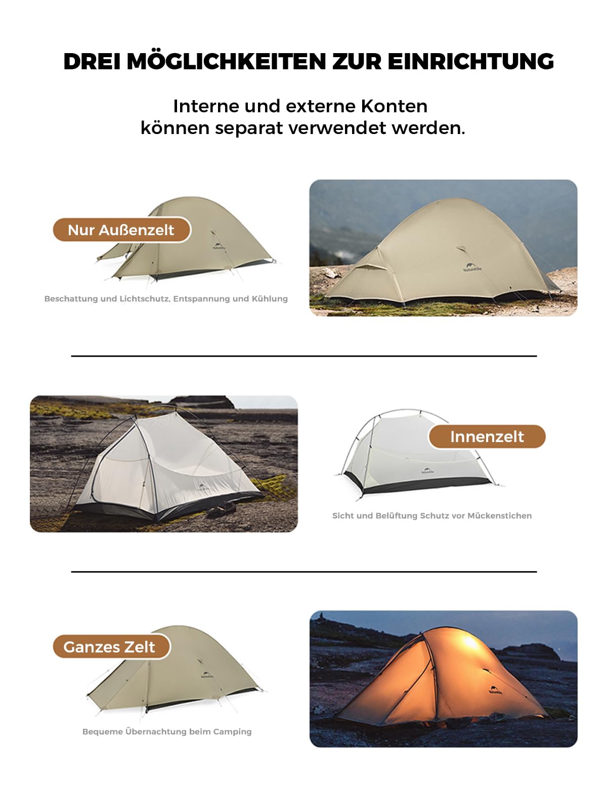 Naturehike Cloud Up 2 Pro Zelt 2/3 Personen Ultraleicht 20D