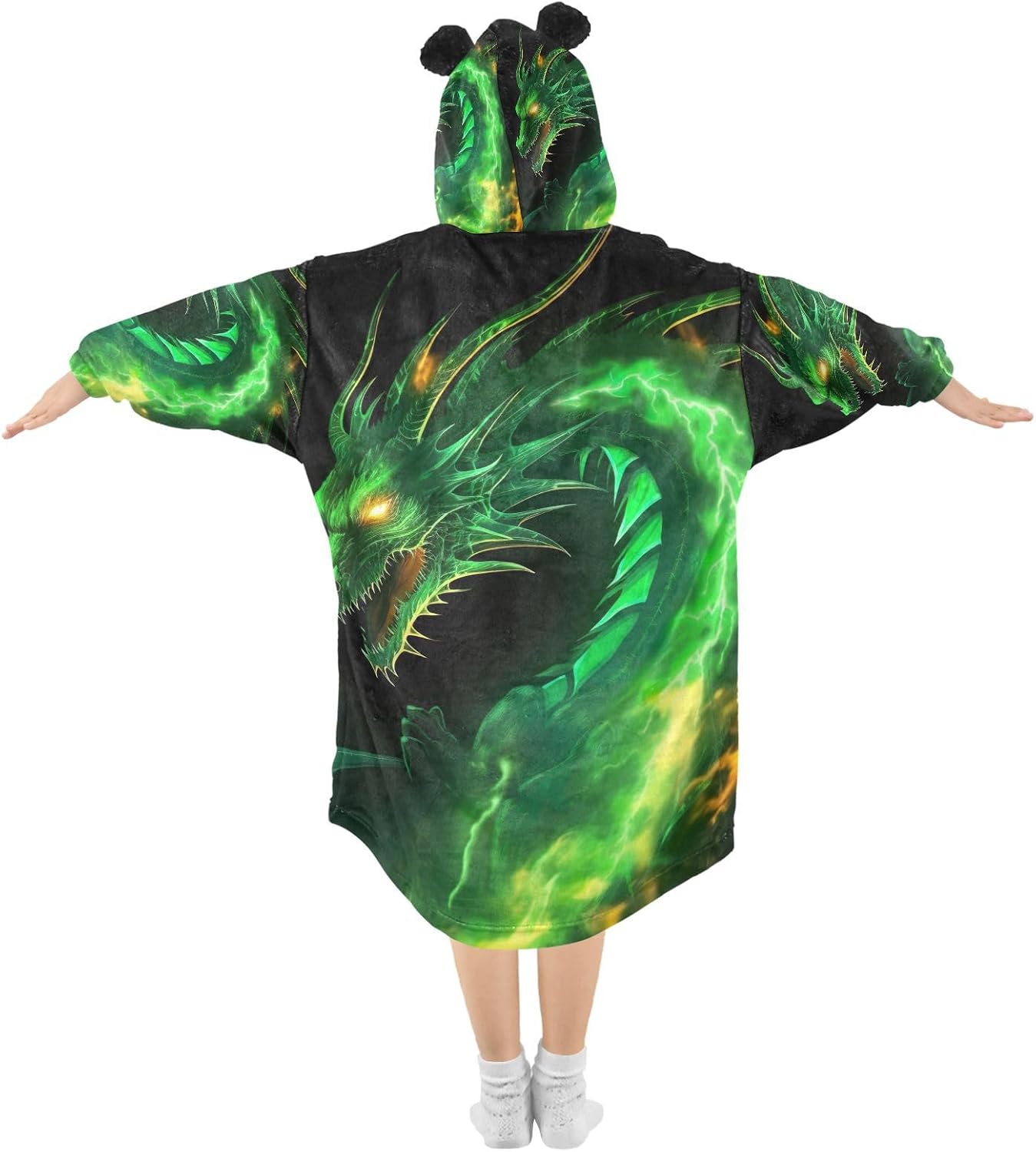 Dragon Wearable Blanket Hoodie for Kids, 3-14 YR Girl Boy Sherpa Blanket Sweatshirt With Pocket