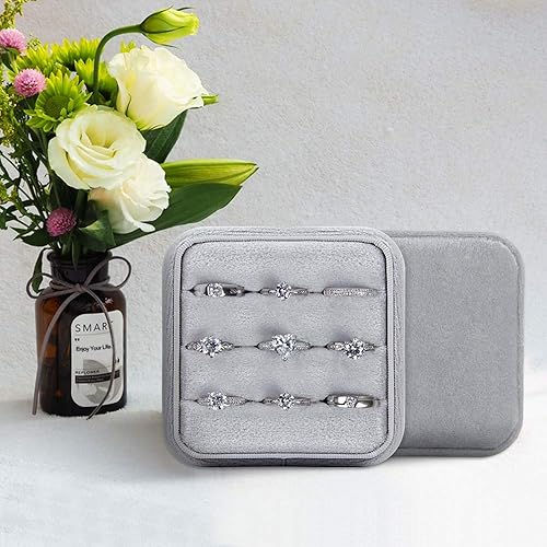 Miniatura 5 de DesignSter Caja organizadora de anillos de viaje, estuche de almacenamiento de joyería de terciopelo hecho a mano de primera calidad, colección
