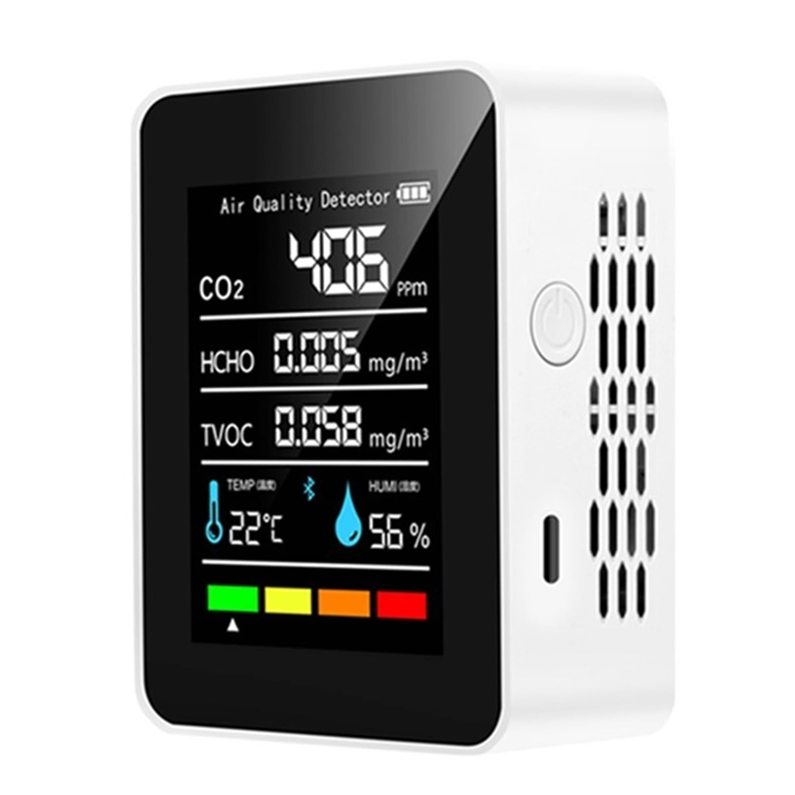 Medidor Digital De CO2 5 En 1, Probador De Temperatura Y Humedad, Detector De Dióxido De Carbono, Monitor De Calidad del Aire, Analizador TVOC HCHO FáCil De Usar(White)