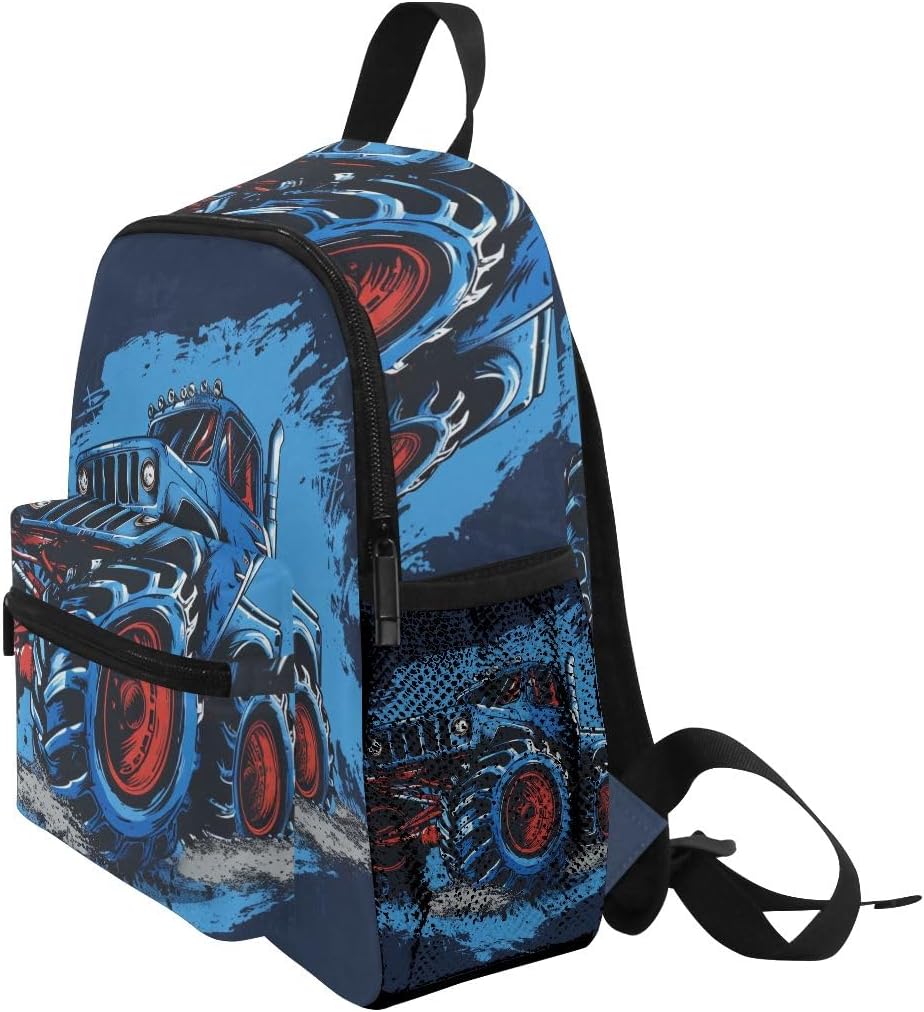 Bolaz Kids Backpack for Boys Girls Toddler Bags Children Preschool Monster Truck 1 Kindergarten Small 3-8 Years Old Chest Strap