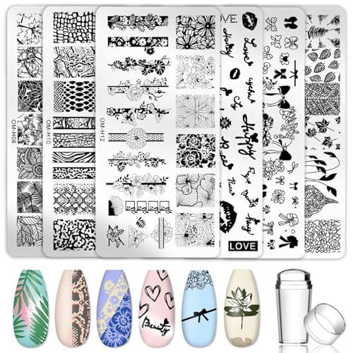 Sello de Plantilla de Uñas,Paquete de 6 Sellos para Uñas, Sellos para Uñas, Plantillas, Sellos para Estampado Artístico, para Manicura, Impresión de Imágenes DIY