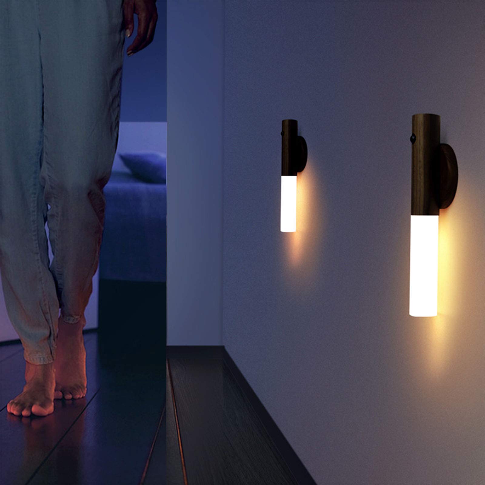 LIFKOME Rechargeable LED Wall Sconce With Motion Sensor – Wooden Night Light For Bedroom, Hallway, Bathroom (Warm White)