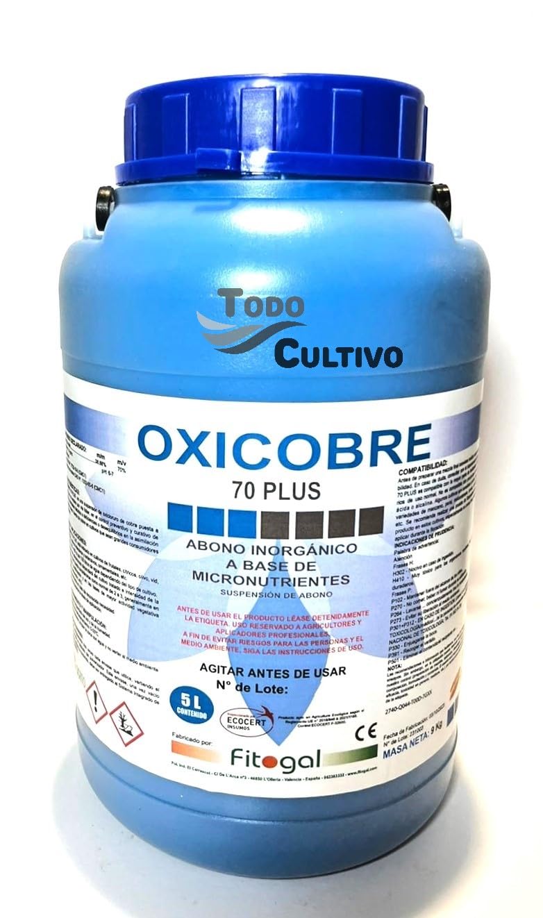 Oxicloruro de cobre 70% en 5 litros. Cobre liquido de color azul para tratamientos foliares