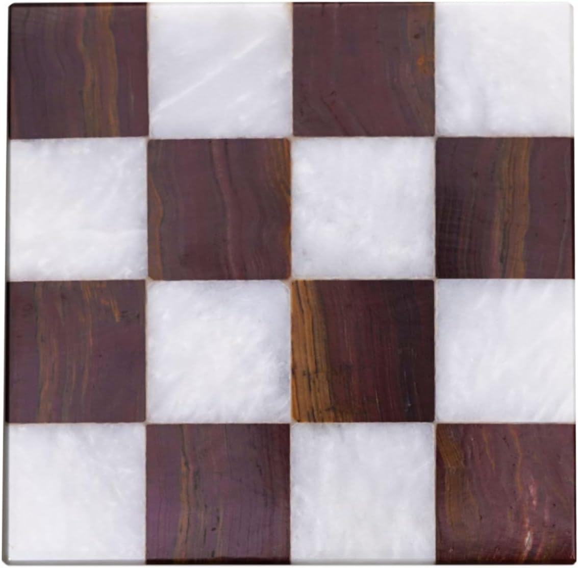 Marble Checkered Coasters Set of 4 – Handmade Natural Stone Drink Coasters with Felt Bottom, 4x4 Inch Marble Table Coasters for Coffee Table, Kitchen, Bar & Home Decor (Red & White)