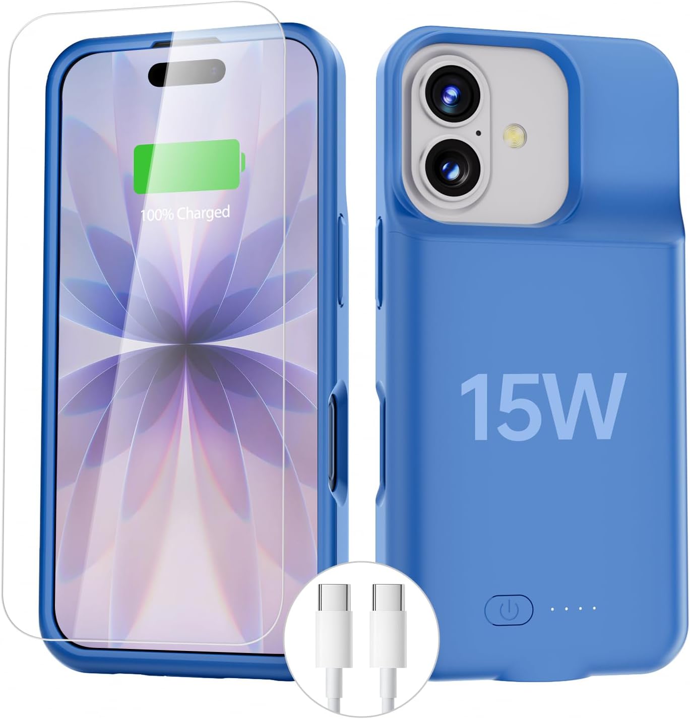BOPPS Battery Case for iPhone 17,Ultra-Powerful 8500mAh Portable Rechargeable Protective Extended Charger Cover for iPhone 17 Charging Case-6.3inch，Blue