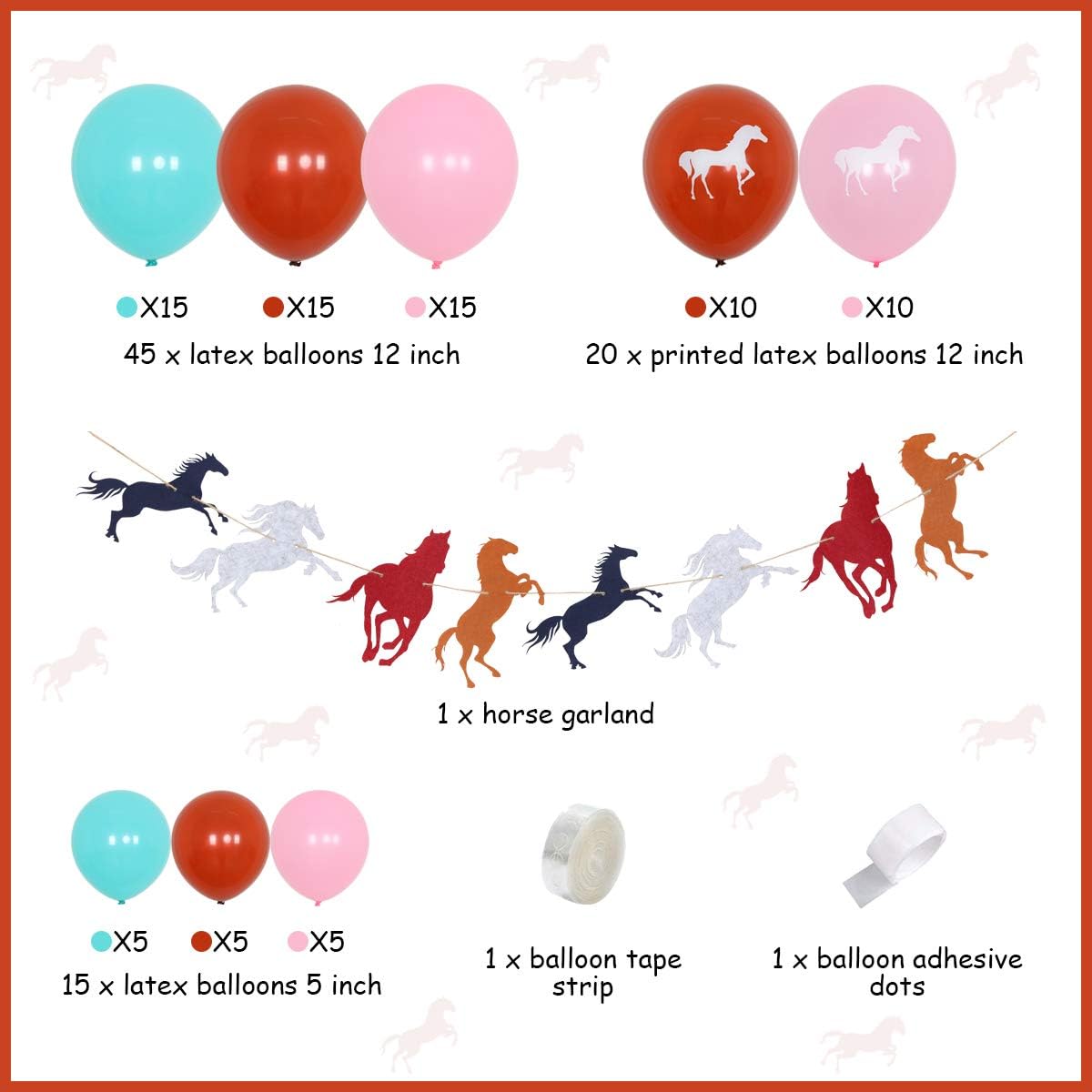 Horse Party Decorations for Girls - Horse Balloon Garland Kit Teal Pink And Brown Printed Balloons Horse Racing String Banner Garland for Western Cowgirl Birthday Party Supplies