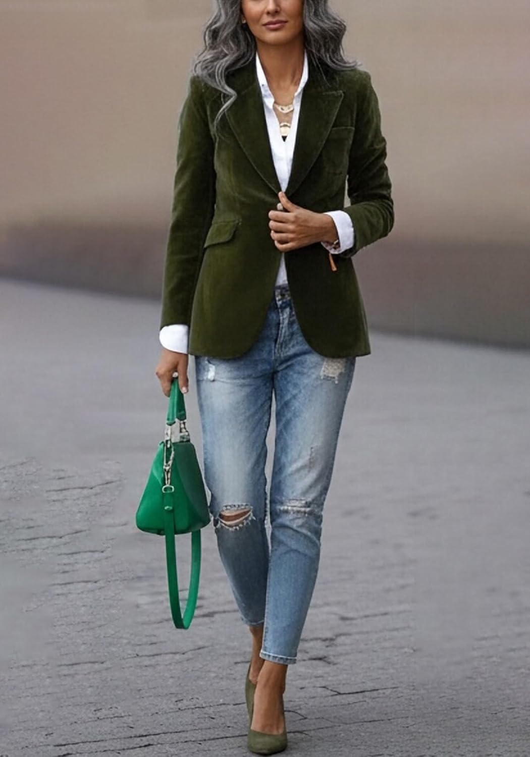 LKOUS Velvet Blazer Women Casual Long Sleeve Lapel Collar Button Blazer Jackets for Business Office - Image 7