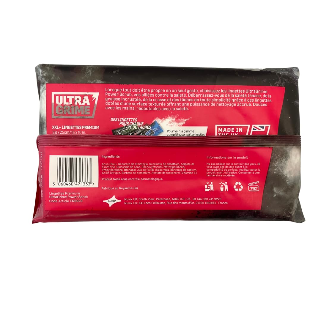 UltraGrime Pro Power Scrub | Salviette industriali potenti per rimuovere sporco e sporco su tutte le superfici | 80 salviette umidificate extra larghe, 38 cm x 25 cm