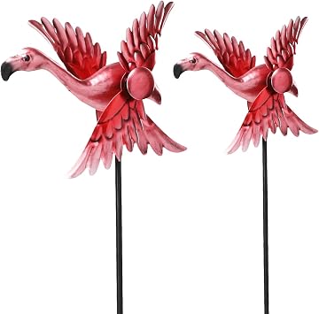 2 Pack Wind Spinners Outdoor, Flamingo Wind Sculptures Windmill for Yard