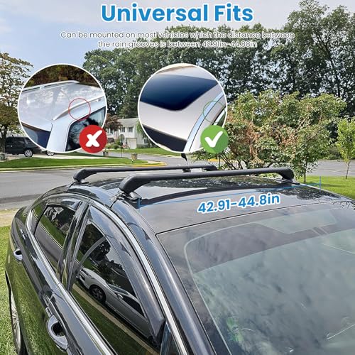 Car Roof Rack Cross Bar with Anti-Theft Lock Adjustable Window Frame for Bike Kayak Cargo Luggage, Distance Between The Rain Gutters is 42.91in to 44.88in(2PCS)
